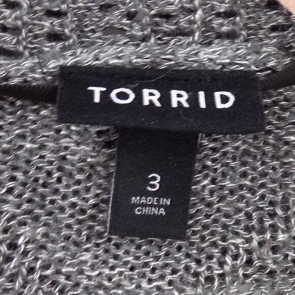 Torrid Pointelle Cardigan Sweater Size 3X Gray Curved Hem - Picture 3 of 4